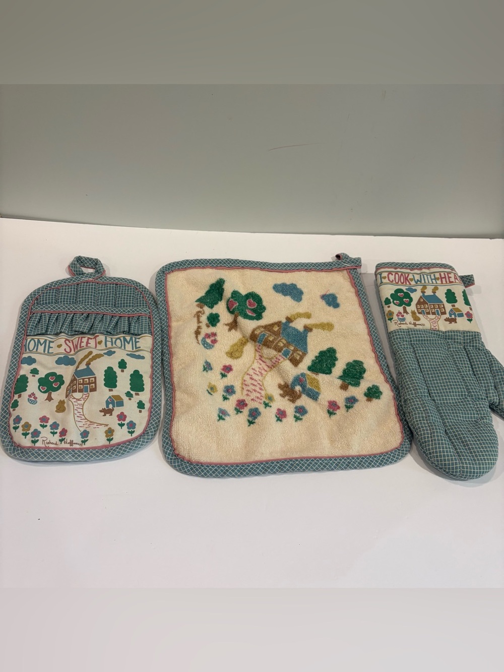 VTG Cannon Home Sweet Home Oven Mitt Pot Holder Kitchen Towel Cottagecore